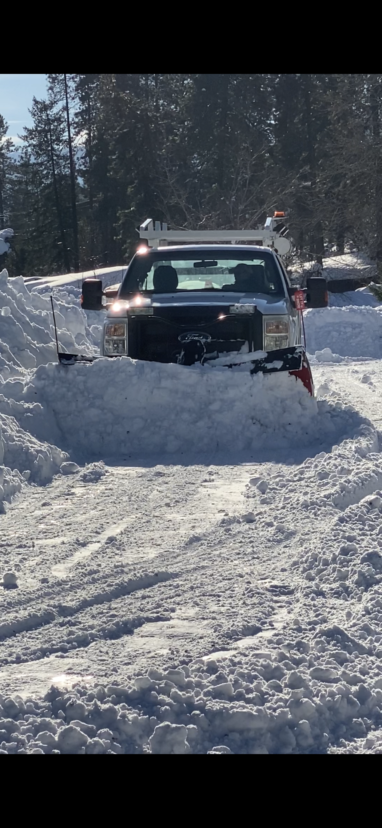 A truck is stuck in the snow on a snowy road.